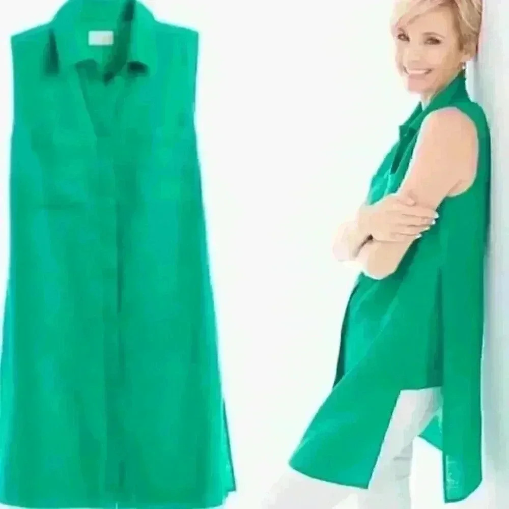 NWT Chico’s 100% Linen Side-Slit Tunic in Congo Green (Size XL/3)